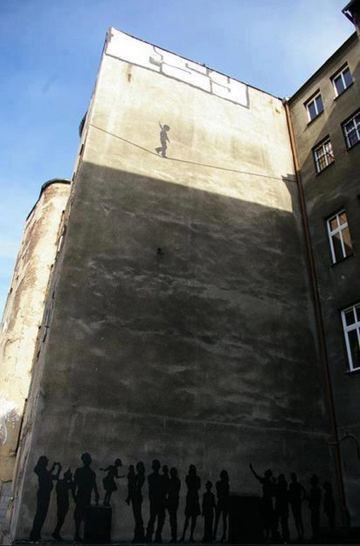 Tightrope walking in Katowice, Poland.